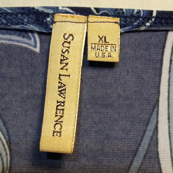Susan Lawrence EUC Blue Patterned Women's Blouse, XL, Super Cute! - Picture 2 of 7